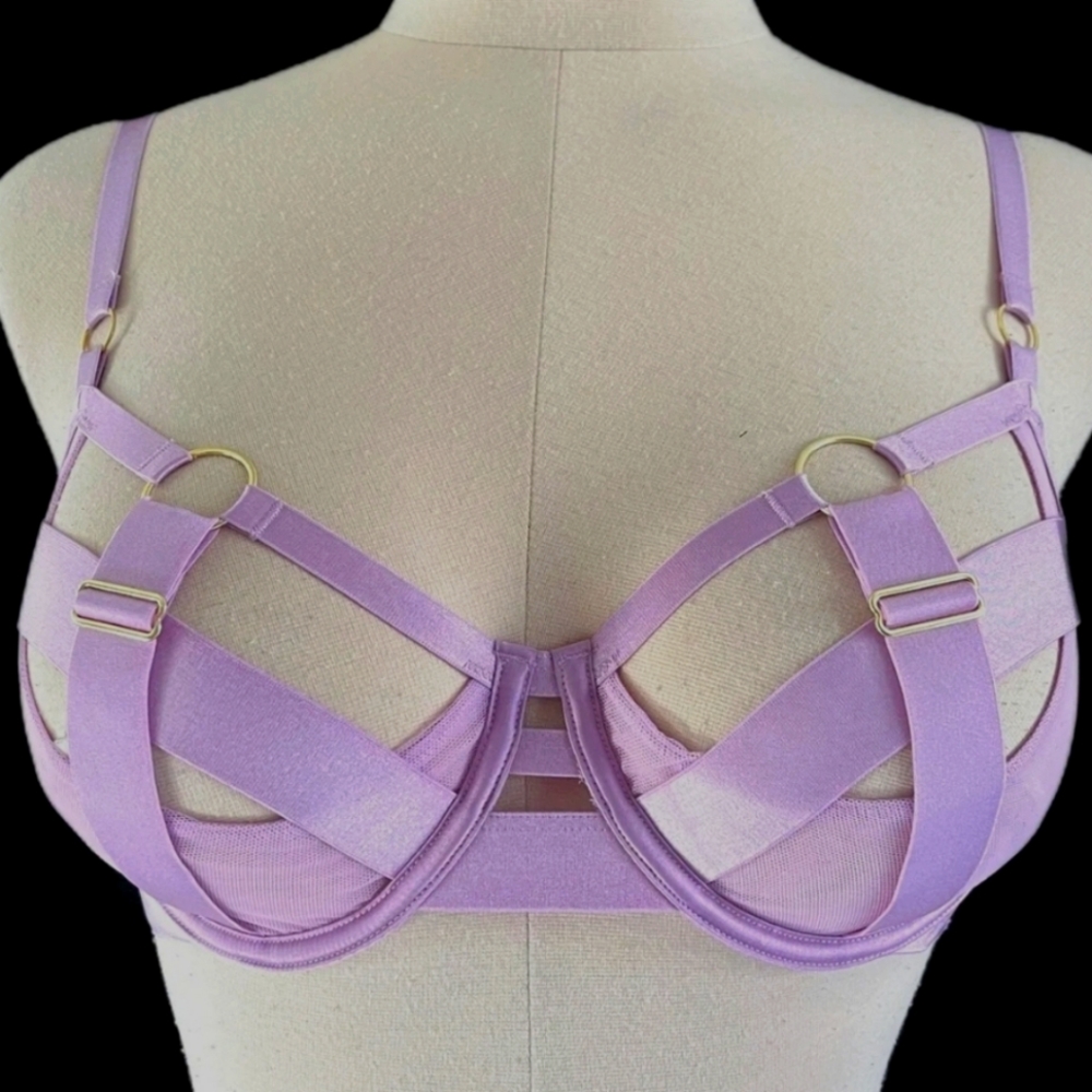 Victorias Secret Luxe Lingerie Unlined Balconet Strappy Banded Caged Bra Lavende